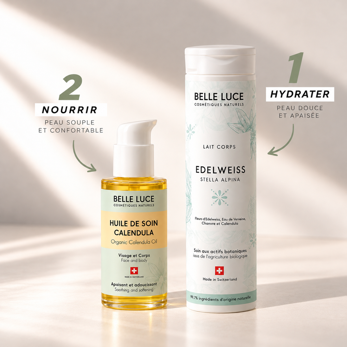 Rituel DUO Body Care Belle Luce : Huile de Soin au Calendula et Lait corps Stella Alpina