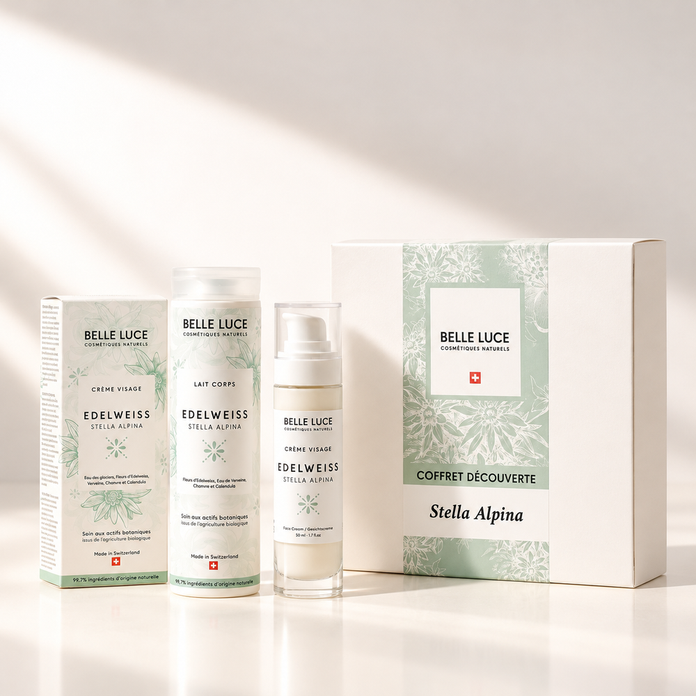 Coffret Cadeau Stella Belle Luce : Crème de jour Edelweiss BIO 50 ml et Lait corps Stella Alpina 200 ml
