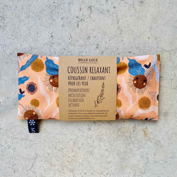 Coussin relaxant aux fleurs de lavande et lin - Tissu Sunshine - 100% Coton Certifié GOTS Bio
