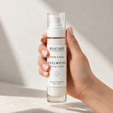Crème visage anti-âge Belle Luce à l’edelweiss bio cultivé en Valais, eau de glacier suisse, 99,7 % d’origine naturelle, flacon pompe 50 ml.