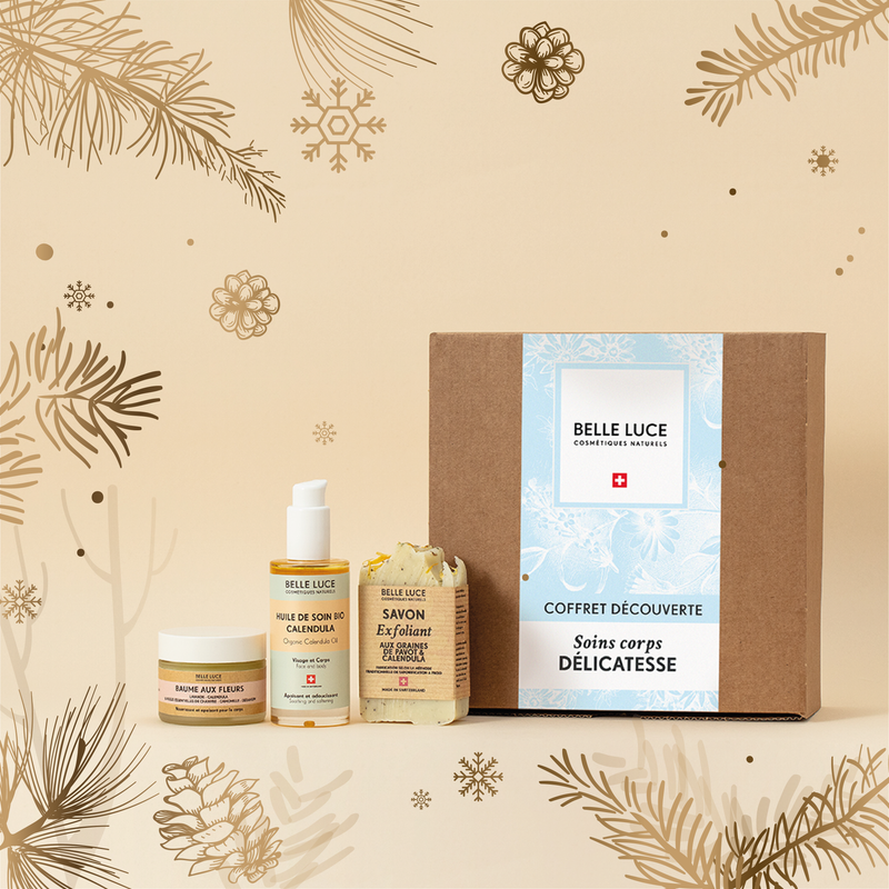 Coffret Douceur : Huile Calendula, Savon Exfoliant et Baume nourrissant