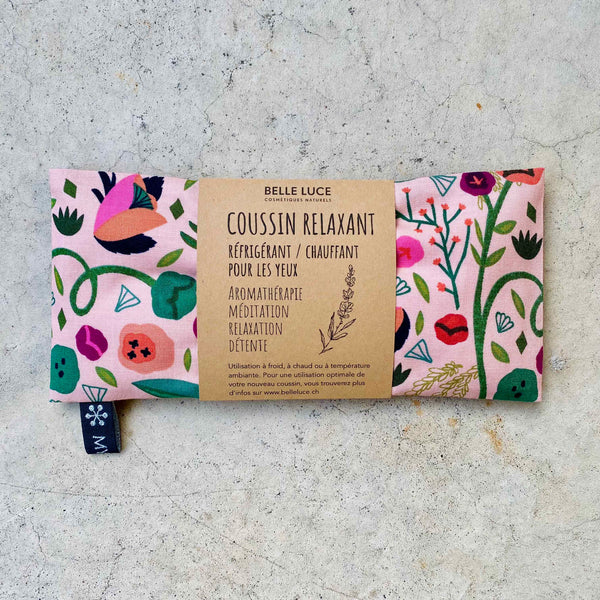 Coussin relaxant aux fleurs de lavande et lin - Tissu Bloom - 100% Coton Certifié GOTS Bio