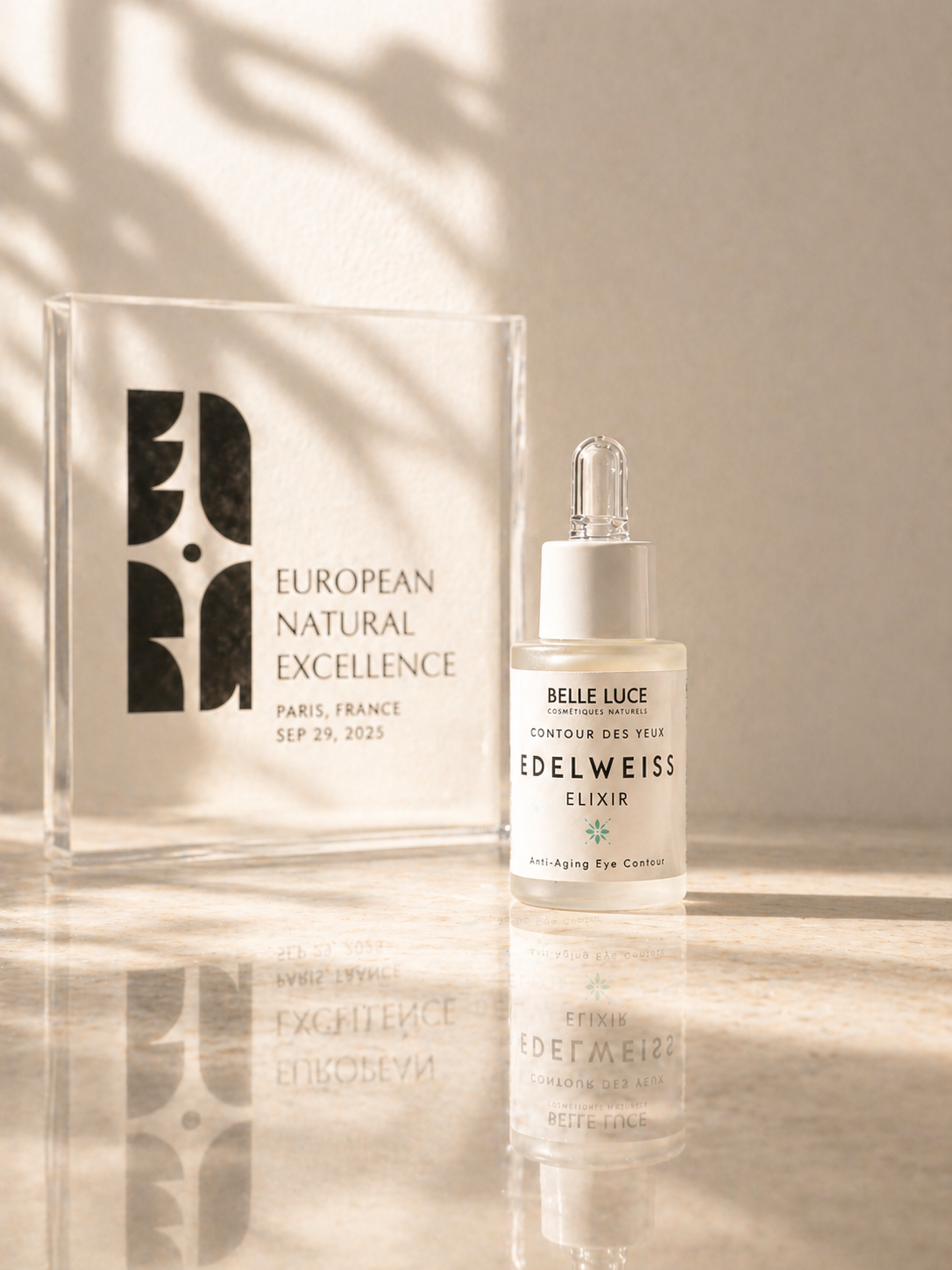Élixir Contour des Yeux Edelweiss Belle Luce et trophée des European Natural Beauty Awards 2025