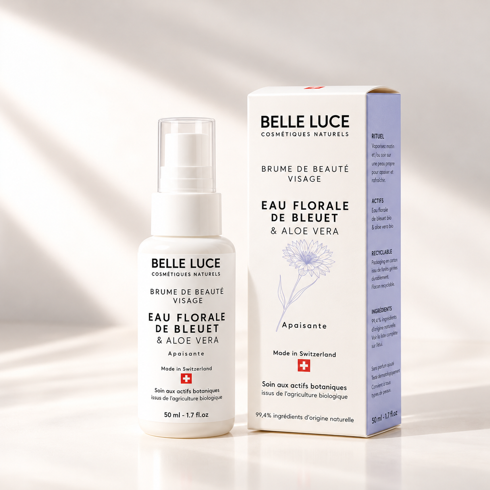 Lotion Apaisante au Bleuet BIO Belle Luce, flacon spray en verre 50 ml